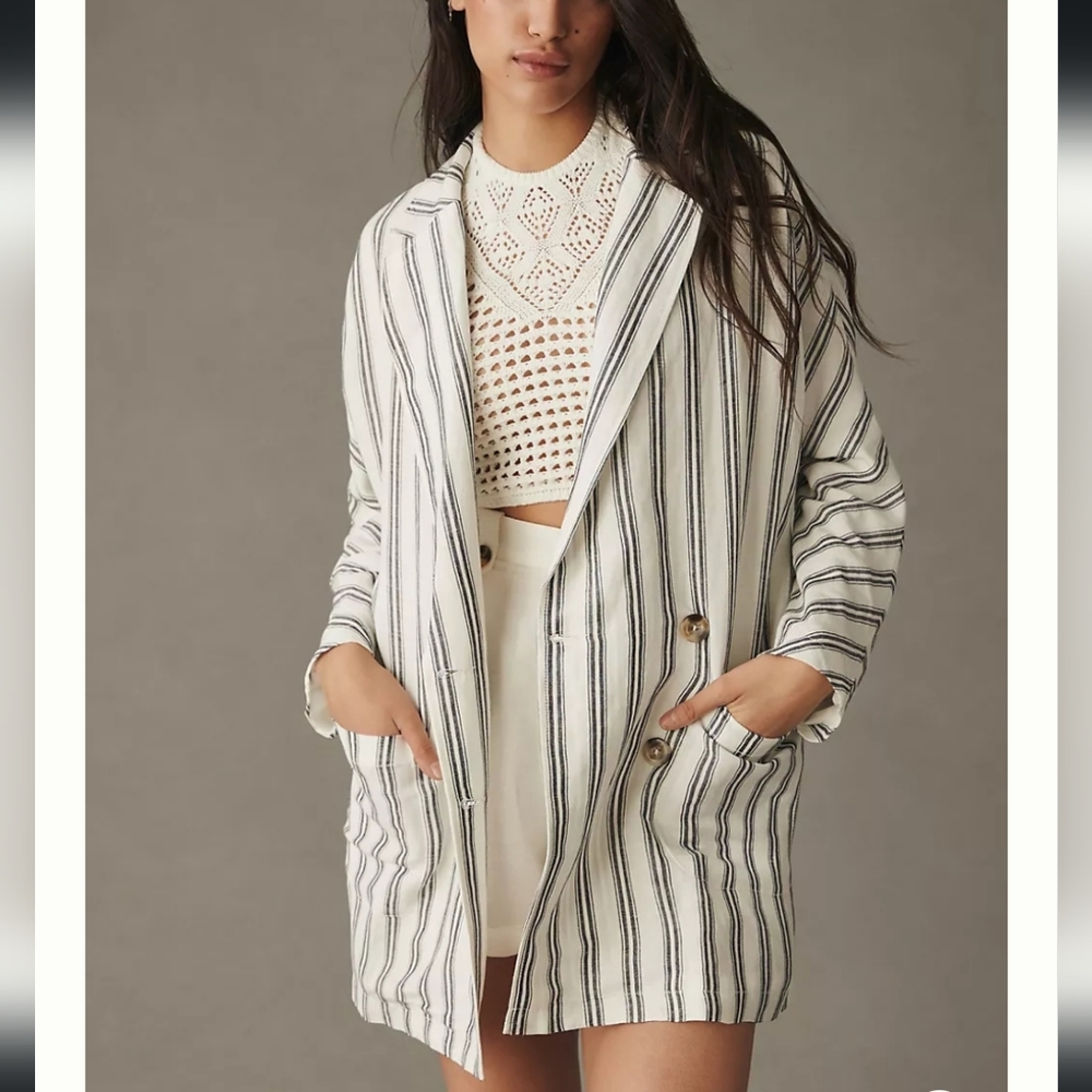Anthropologie Pilcro Dolman Sleeve Blazer - white/blue stripe